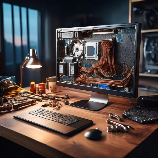 image of iMac with screen off exposing computer inside
